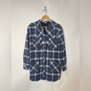 Alpaca Wool Plaid Shirt Jacket‎ | Purple Blue Gray | Size M